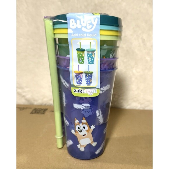 Bluey Color Changing Tumblers 4 Pack Zak Everyday Smiles Cups with Straws NEW - Picture 2 of 5